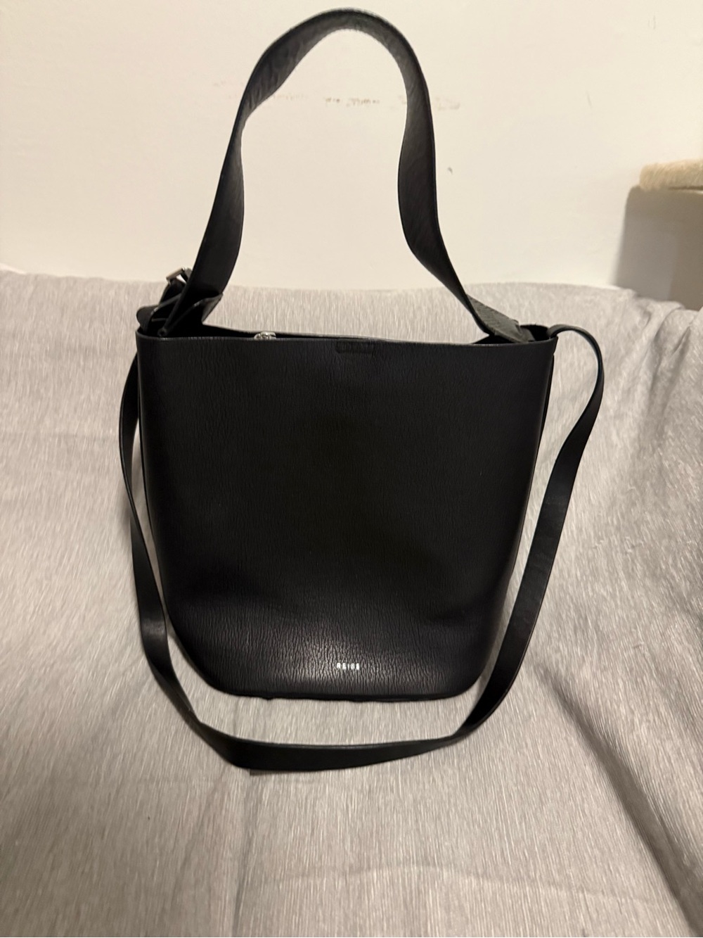 Reiss Black Leather Crossbody Bucket Bag